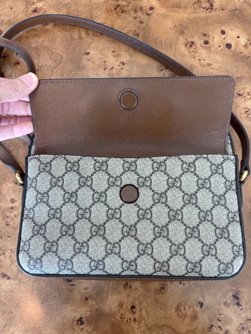 Gucci GG Supreme Monogram Small Horsebit 1955 Shoulder Bag Beige Brown Sugar - Picture 3 of 16